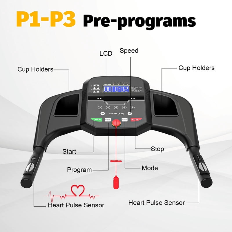 Redliro Folding Treadmill with 2.5HP Quiet Brushless Motor, Compact Running Machine for Home, LCD Display, Heart Rate Monitor, 265LBS Capacity