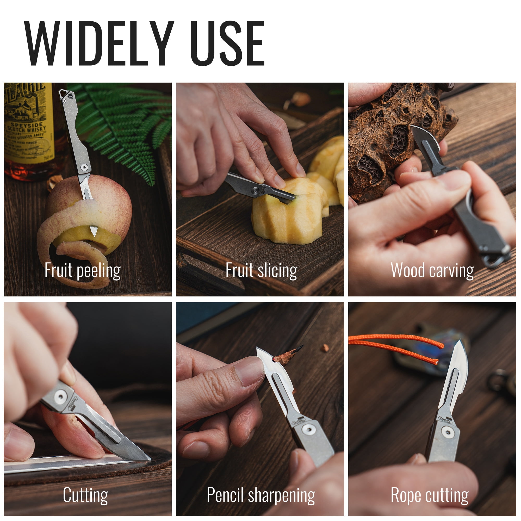 Key Unity KK01 Titanium Folding Knife, Utility EDC Pocket Knife with #24 Replaceable Blade, for Outdoor Hunting, Camping, Fishing, Hiking for Men & Women (Sandblasted)