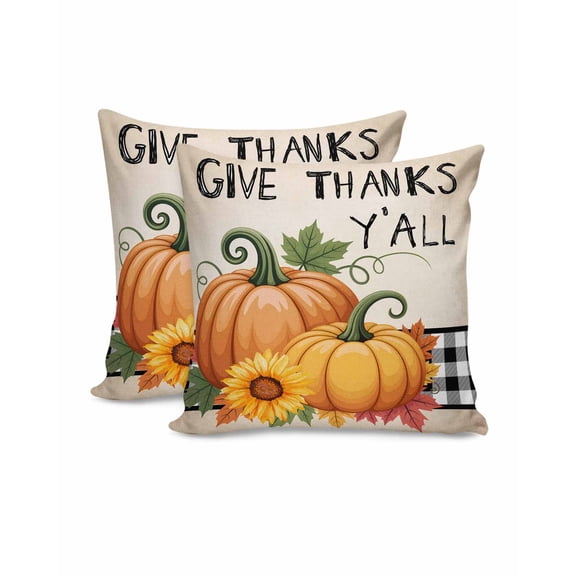 Decorative Throw Pillow Covers 20x20 Inch Set of 2 Orange Pumpkin Sunflower Fall Decor Pillow Cases for Couch, Maple Leaf Cushion Case for Living Room Bedroom Bed Car Chair