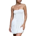 thumbnail image 5 of Nituyy Women Off-shoulder Sleeveless Dress Summer Solid Color Ruched Party Mini Dress Beach Streetwear, 5 of 9