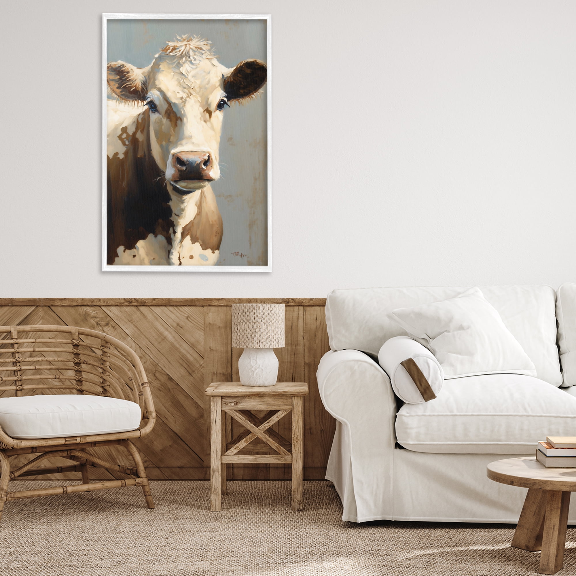 Stupell Industries Farmhouse Cow with Gentle Gaze White Framed Giclee Art, design by Creative Studio