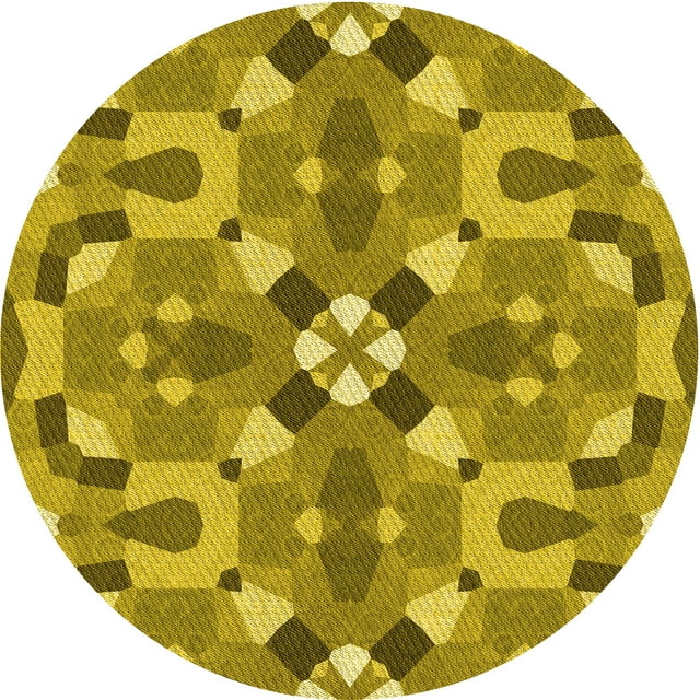 Ahgly Company Machine Washable Indoor Round Transitional Dark Yellow Green Area Rugs, 5' Round