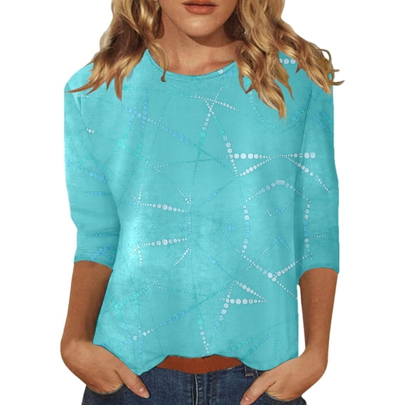 CONZONE Women's Summer T-Shirts 3/4 Sleeve T Shirts for Women Casual Crew Neck Graphic Lightweight Tees Soft Cozy Dailywear