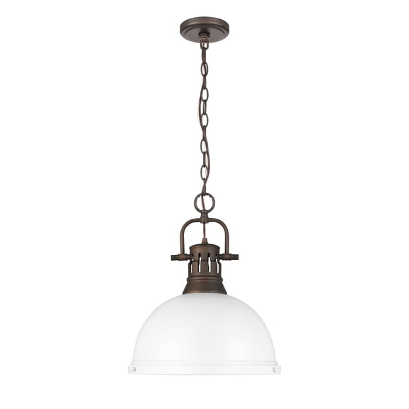 Yep by Golden Lighting Duncan 1-light 14in Chain Hung Pendant in Rubbed Bronze and Matte White shade