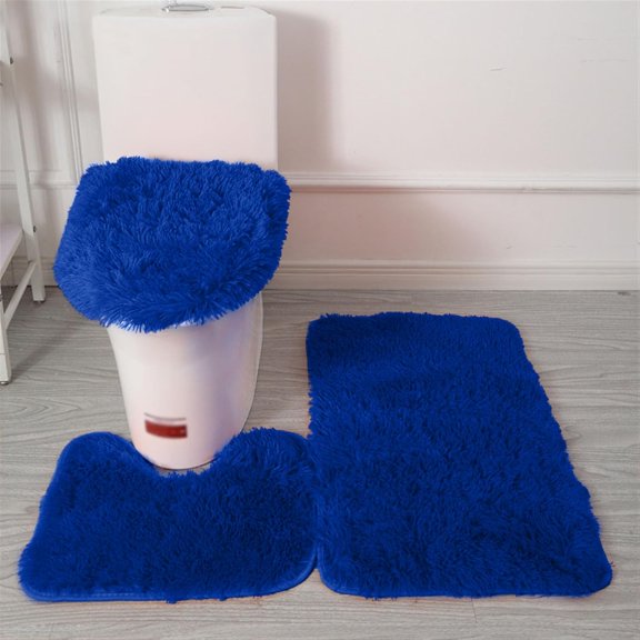 3 Pieces Shaggy Bath Mat Set, Soft Absorbent Plush Microfiber Bathroom Rugs, Non Slip Bath Rugs Royal Blue 3 PCS