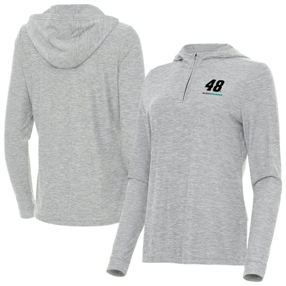 Women's-Antigua  Heather Gray Alex Bowman Daybreak Quarter-Zip Pullover Hoodie