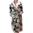 thumbnail image 1 of Women's Fleece Plush Robe Long Warm Plush Bathrobe Loungewear Jacket Printed Comfort Robe, 1 of 5