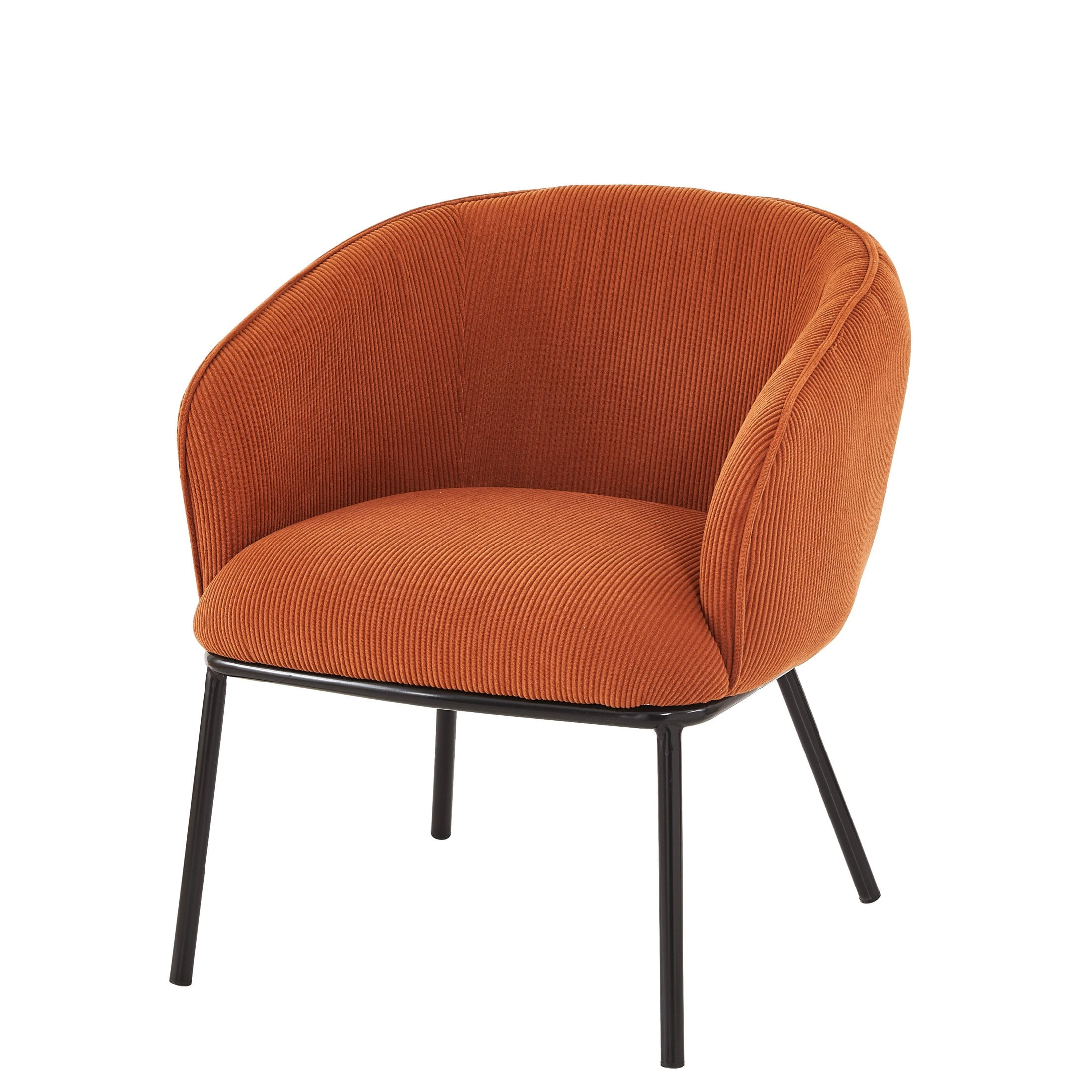 GDF Studio Mid-Century Modern Barrel Accent Chair with Corduroy Upholstery & Metal Legs, Orange