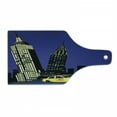 thumbnail image 1 of City Cutting Board, Skyscrapers and Taxi New York Theme American Downtown Scenic Skyline, Tempered Glass Cutting and Serving Board, Wine Bottle Shape, Violet Blue Yellow Black, by Ambesonne, 1 of 1