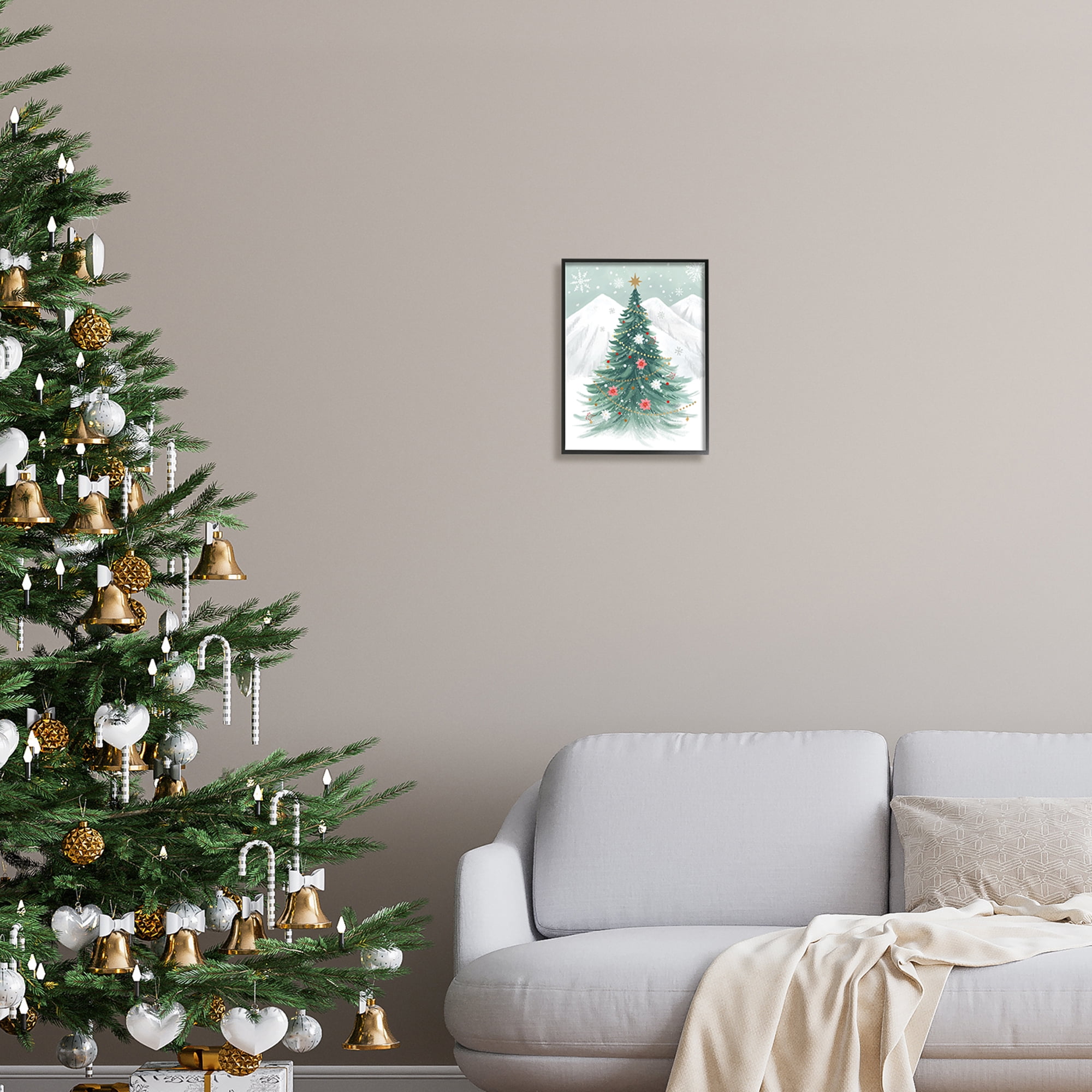 Stupell Industries Subtle Christmas Tree in Snow Holiday Painting Black Framed Art Print Wall Art, 11 x 14