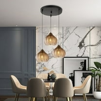 AFANQI 3-Light Glass Pendant Light, Classic Cluster Chandelier,Black Hanging Lighting Fixture for Kitchen Island, Dinning Room, Bar, Café
