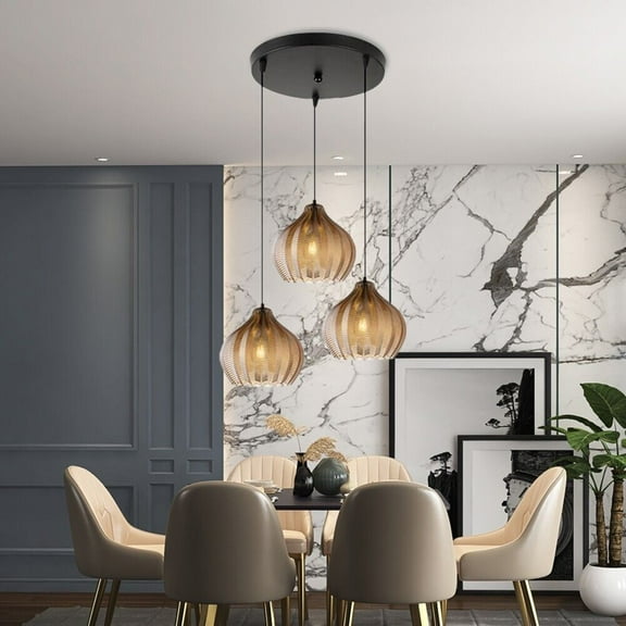 AFANQI 3-Light Glass Pendant Light, Classic Cluster Chandelier,Black Hanging Lighting Fixture for Kitchen Island, Dinning Room, Bar, Café