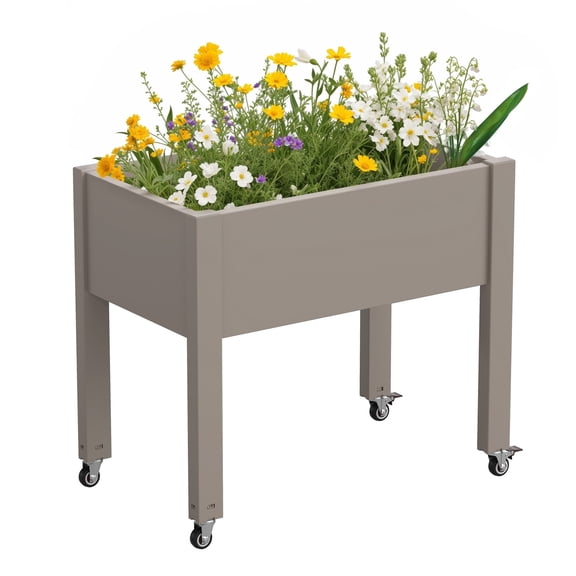 Nihsuao 30in Large Raised Garden Bed with Wheels, Outdoor Elevated Planter with Weatherproof Resin, Effective Drainage for Backyard, Patio and Balcony, Gray