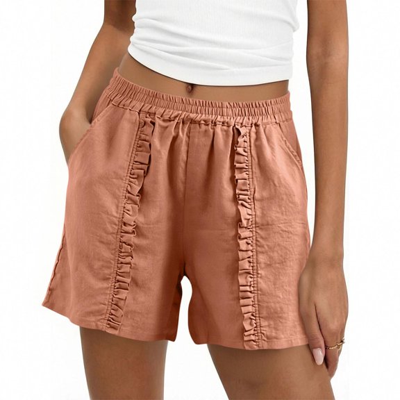 WQNVRNR Womens Bermuda Shorts- Summer Casual Flat Front Elastic Waist Denim Shorts with Pockets Orange Size XL