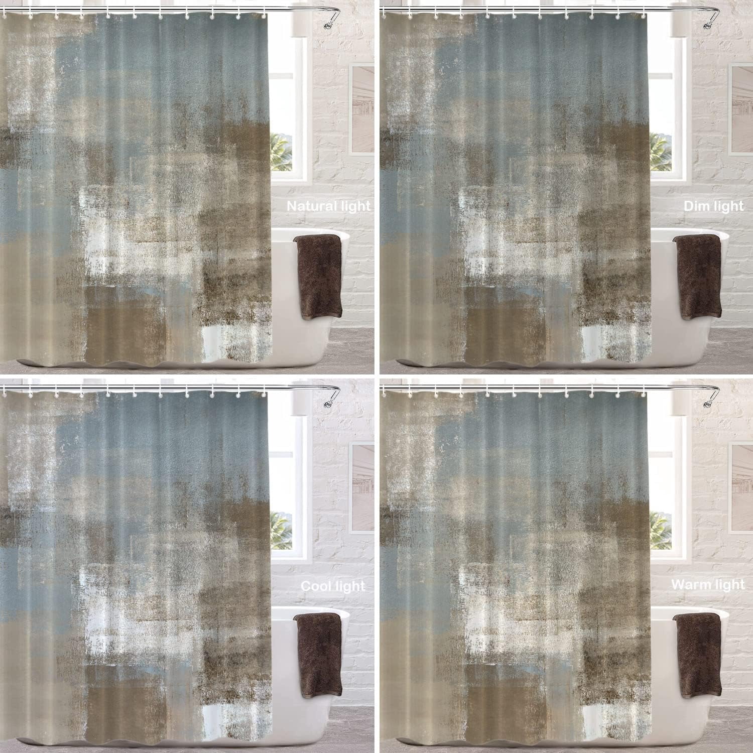 Taupe Squares Texture Decor Shower Curtain,Grey and Beige Abstract Painting Bathroom Decor Polyester Fiber Plastic Rings Quick-Drying Waterproof for Bathtubs/Bathroom, 72x72 inches