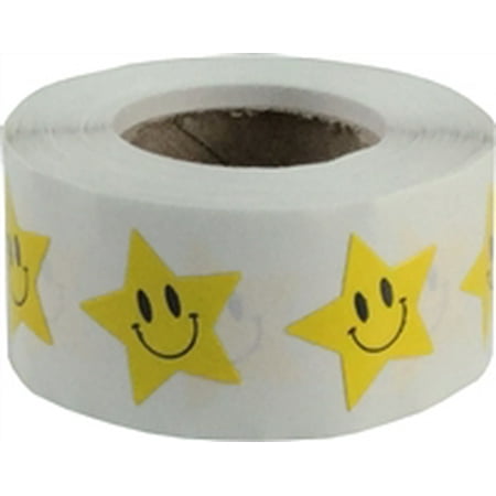 Yellow Smiley Face Star Stickers, 3/4 Inch Wide, 500 Labels on a Roll