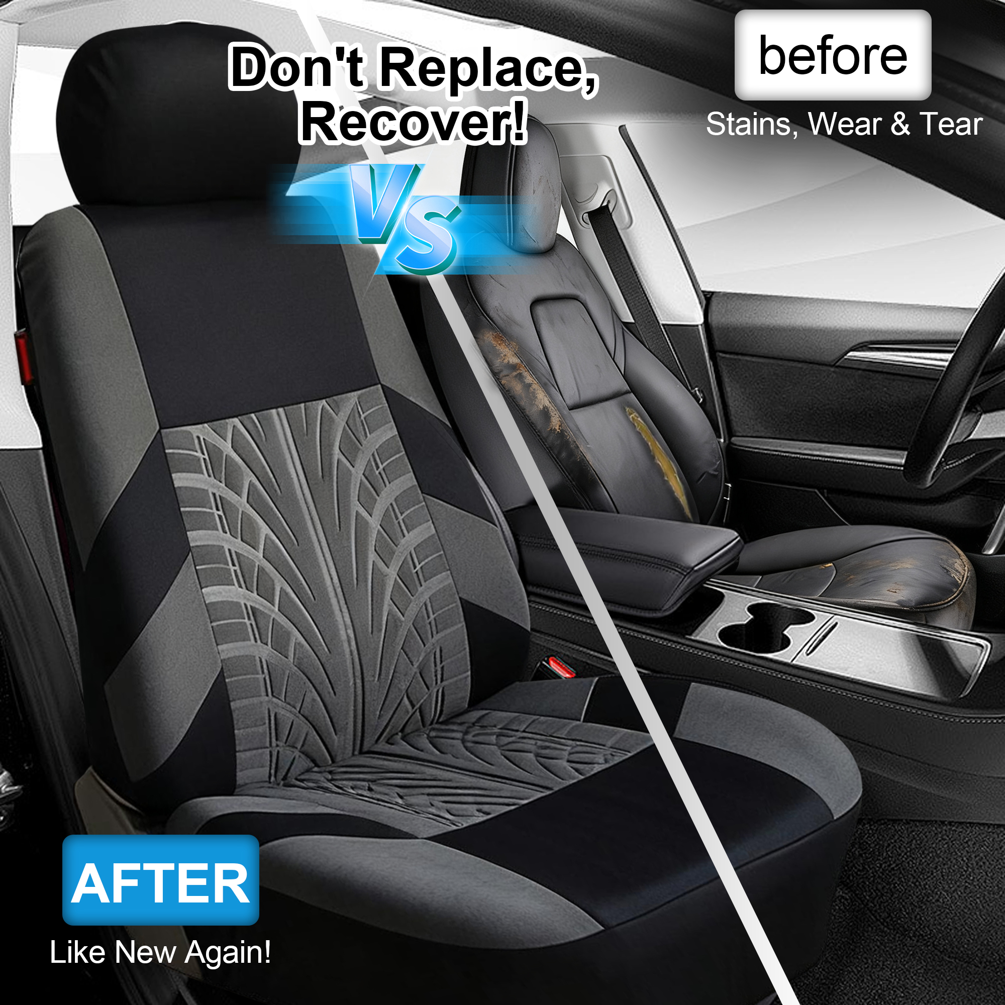 FLORAY 9-Piece Universal Car Seat Covers, Gray, Airbag Safe photo 2
