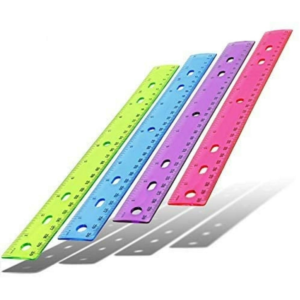 Emraw Transparent Assorted Color Ruler with Inches and Metric 12 Inches