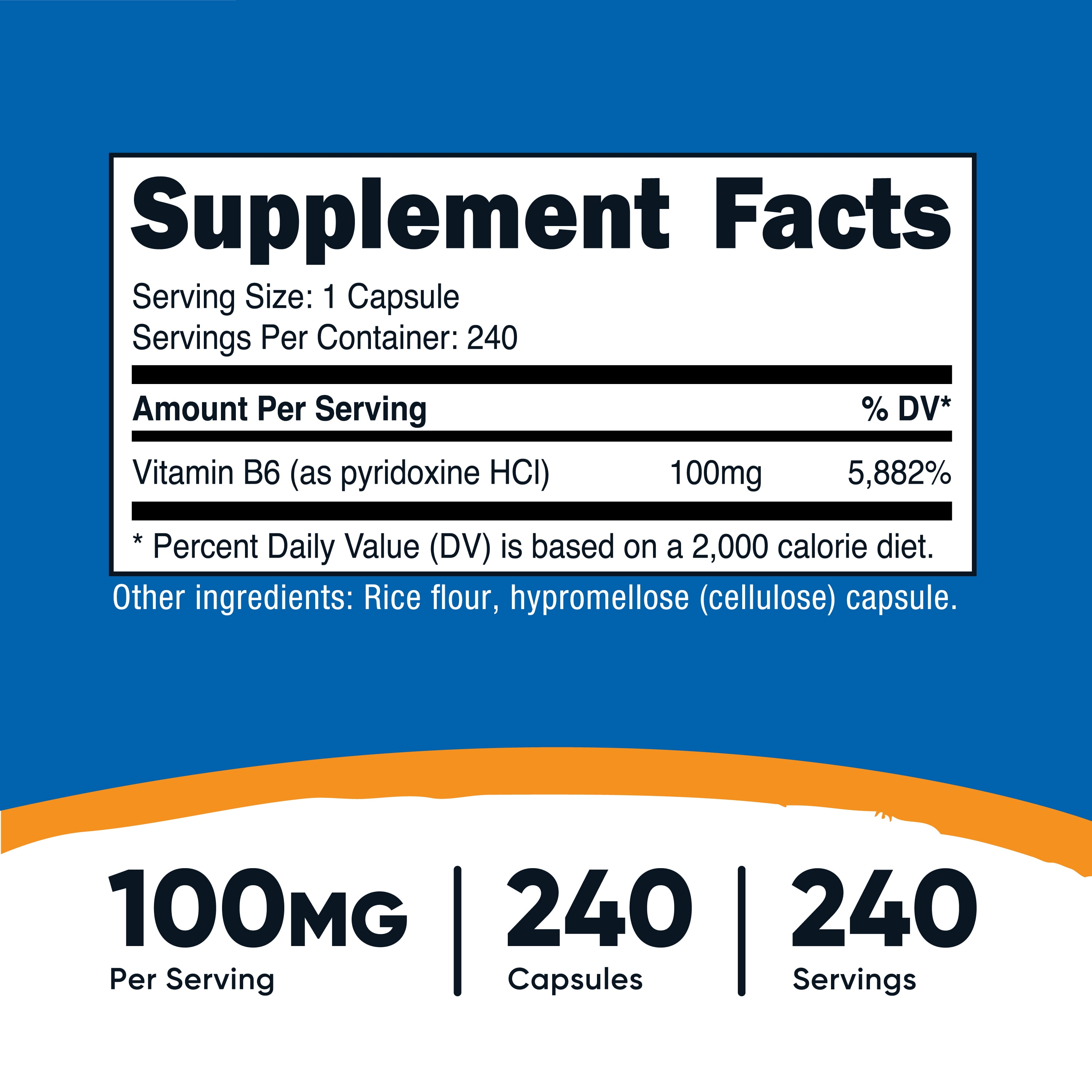 Nutricost Vitamin B6 (Pyridoxine HCl) Supplement 100mg, 240 Capsules