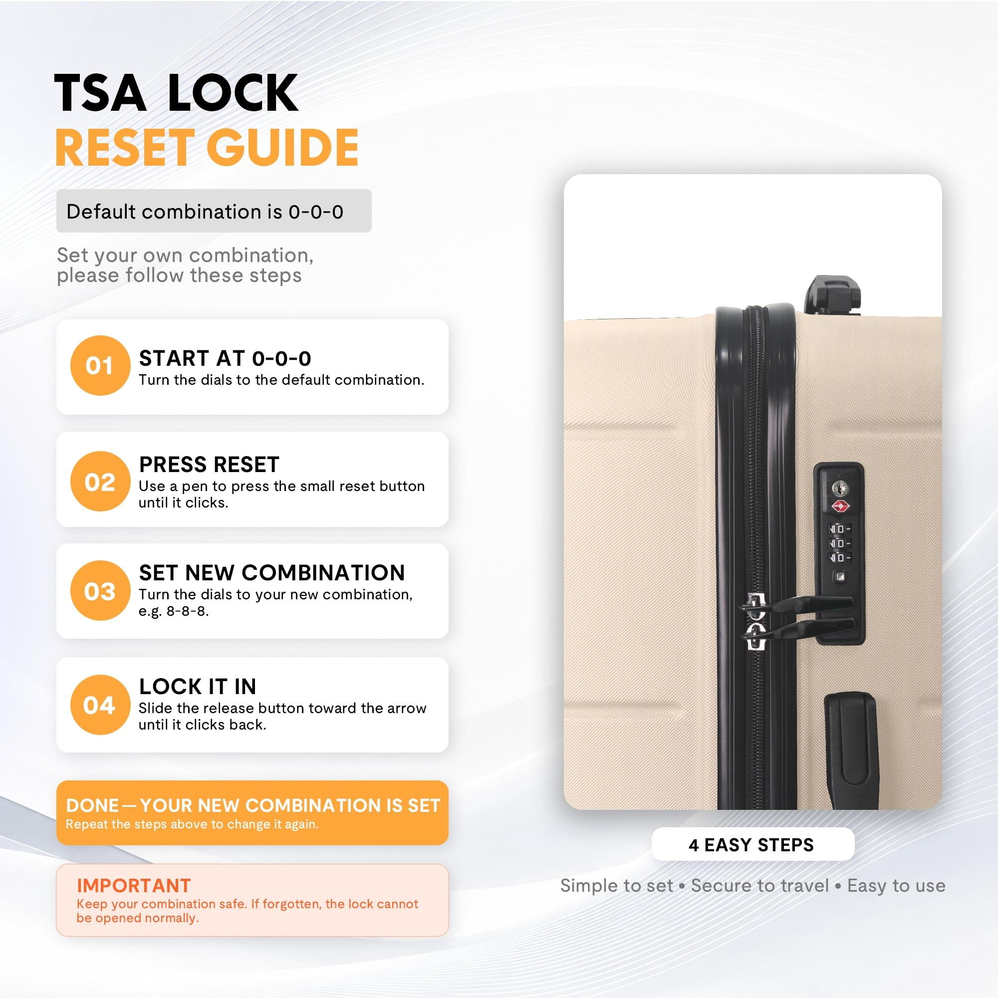 3-Piece ABS Hardshell Luggage Set, Lightweight Scratch-Resistant Suitcases with Silent Spinner Wheels & TSA Lock, Beige