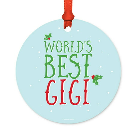 Metal Christmas Ornament, World's Best Gigi, Holiday Mistletoe, Includes Ribbon and Gift
