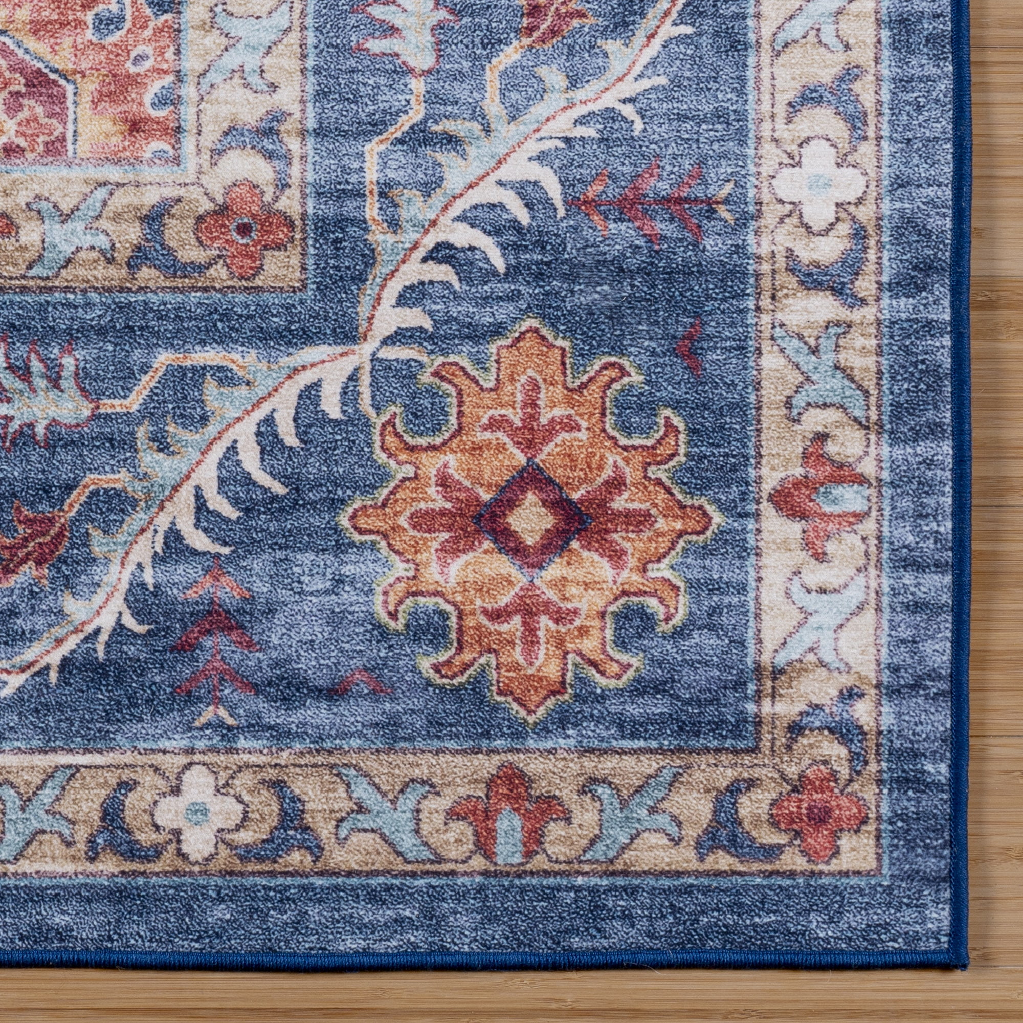Crystal Print Cullen Traditional Oriental Blue Washable Indoor Area Rug, 5x7