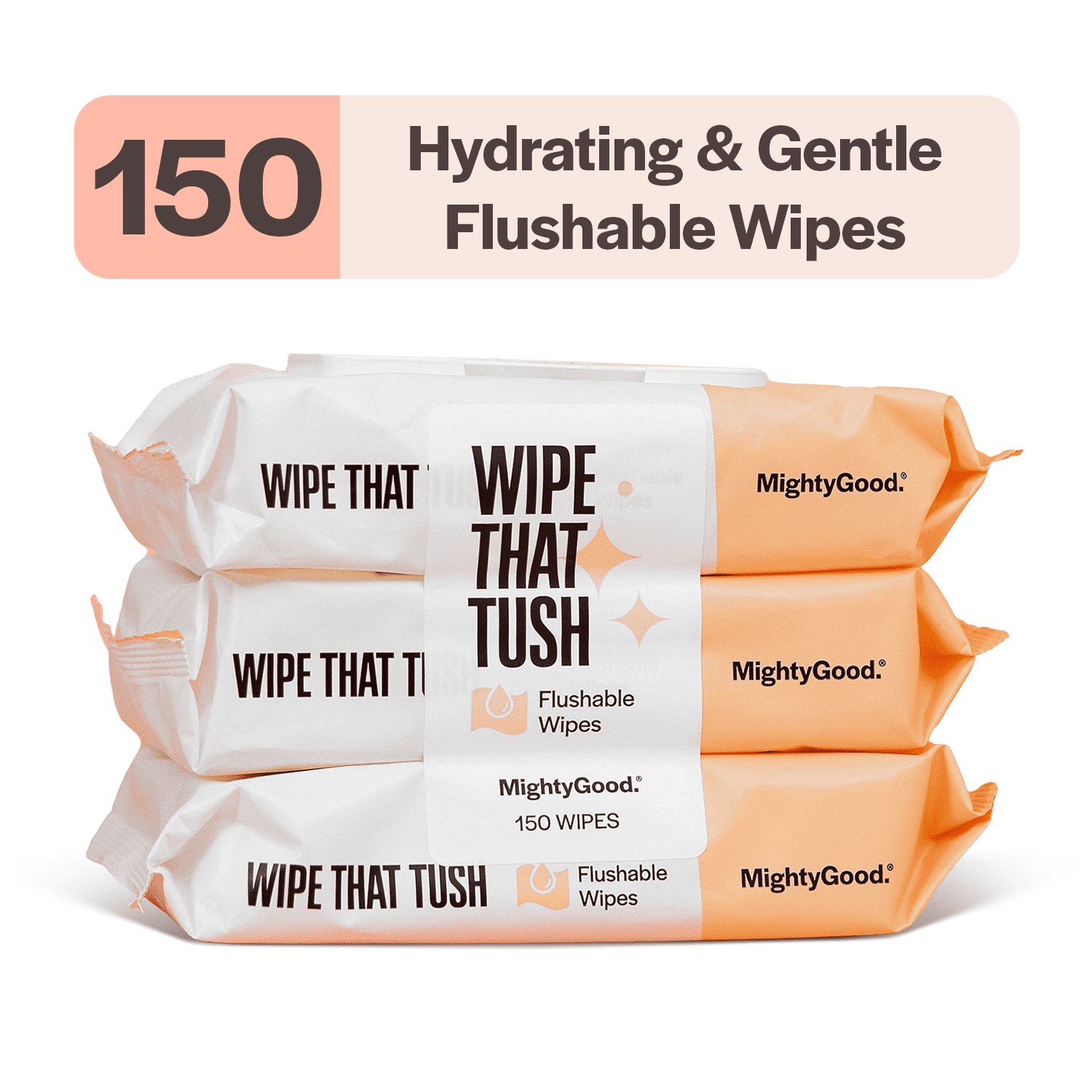 Wipe that Tush Flushable Wipes, Aloe & Vitamin E Infused, Fragrance-Free, 3 Packs of 50 Wipes, 150 Total