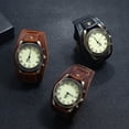 thumbnail image 2 of NovaStitch Men's Vintage Watch Punk Minimalist Leather Strap Watch with Pin Buckle, Fashion Casual Wristwatch for Daily Wear, Black Leather Band Watch for Men - Brown, 2 of 7