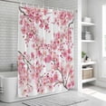 thumbnail image 6 of Spring Peach Flowers Shower Curtain, Waterproof Shower Curtains for Bathroom, Pink Botanical Floral Leaves Branch Washable Fabric Bathtub Curtain Set Bath Decor with 12 Hooks Long 72"x84", 6 of 8