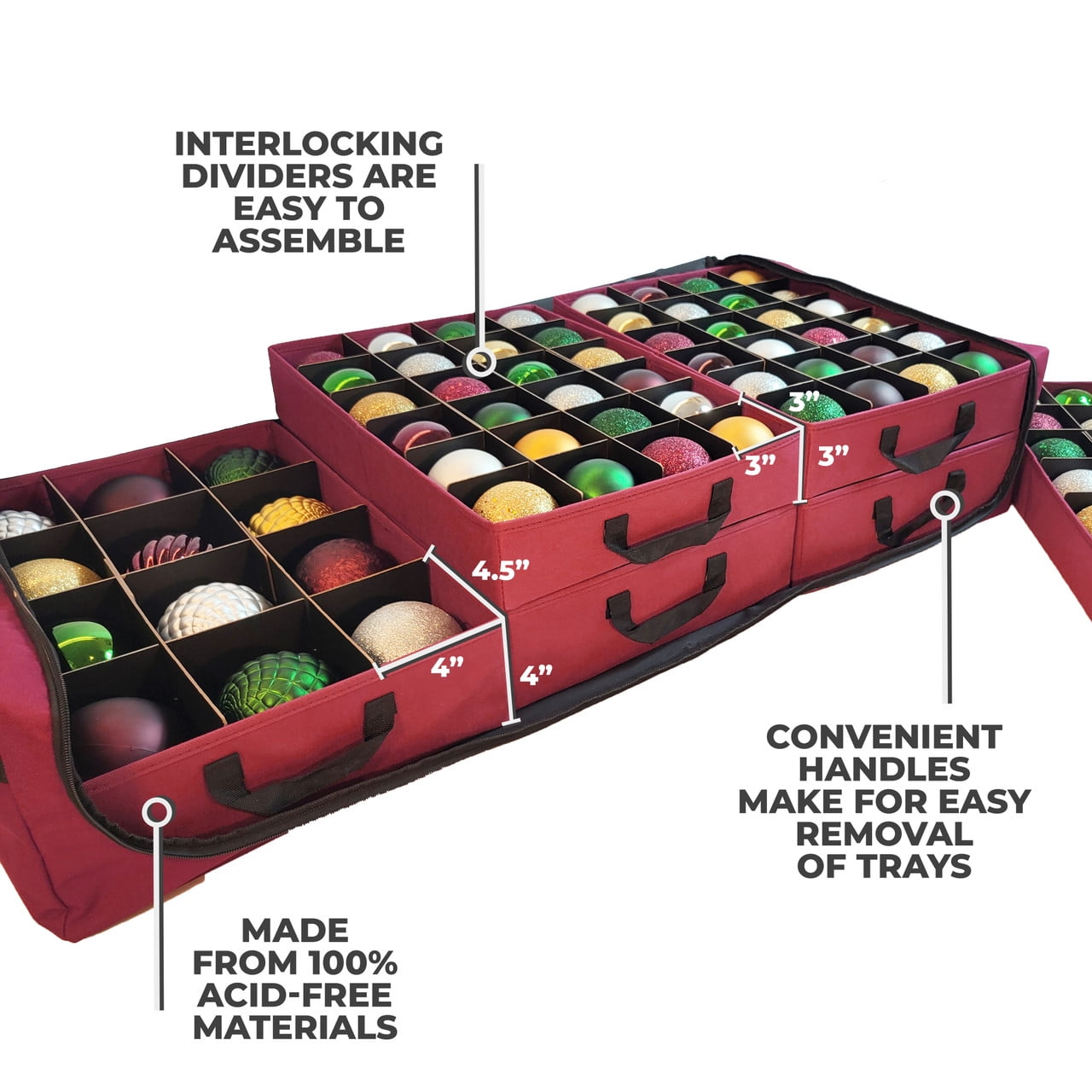 Under Bed Ornament Storage Holds 108 Ornaments, 72 - 3" and 36 - 4" Ornament Compartments (SB-40060-VT)