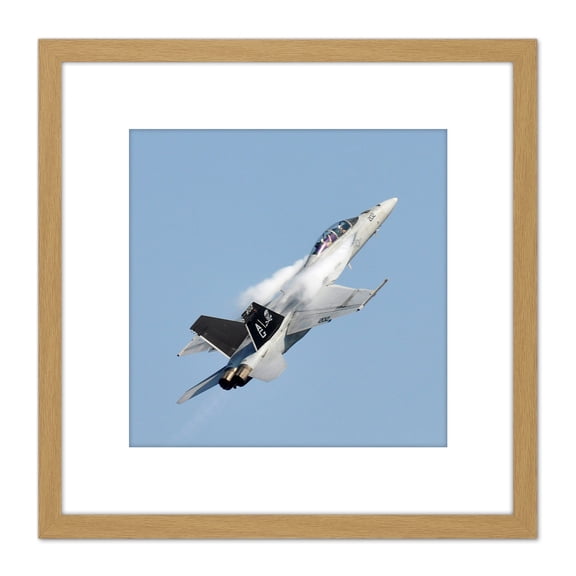 Military USA Navy FA-18F Super Hornet Strike Fighter Photo 8X8 Inch Square Wooden Framed Wall Art Print Picture with Mount