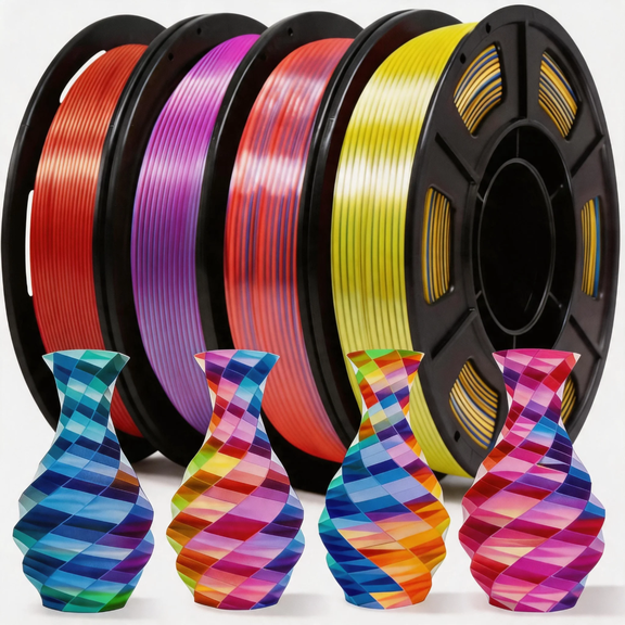 Tri-Colors Silk PLA 3D Printer Filament Bundle 1.75mm Multicolor 250g*4