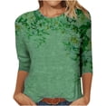 thumbnail image 1 of Blouse pour Femmes Printemps Imprimé Mi-Longueur Manches 3/4 Hauts Décontractés T-Shirt Col Rond, 1 of 5