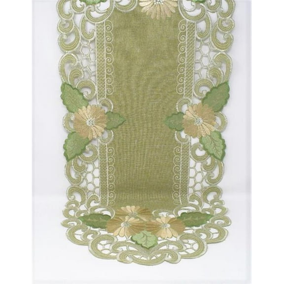 Sinobrite H8852-15x54 15 x 54 in. Gold Daisy on Sage Green Burlap Linen Fabric Table Runner