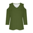 thumbnail image 4 of GigrtiJin Off Shoulder 3/4 Sleeve Shirts for Womens Casual V Neck Pullover Blouses Fashion Solid Color Tops, 4 of 5