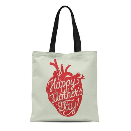 ASHLEIGH Canvas Tote Bag Red Abstract Happy Mother Day Grungy Heart Sign Best Reusable Shoulder Grocery Shopping Bags
