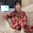 thumbnail image 2 of Pijamas navideños a cuadros para mujer, ropa de dormir coreana, Pijamas de otoño, ropa bonita, Conjuntos de pantalones de 2 piezas, ropa de descanso, traje de Pj, 2 of 4