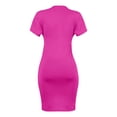 thumbnail image 5 of Lovzfmll Short Sleeve Solid Waist-Cinched Round Neck Bodycon Mini Dress for Women Relaxed Fit Crew Neck Hot Pink, XL, 5 of 9