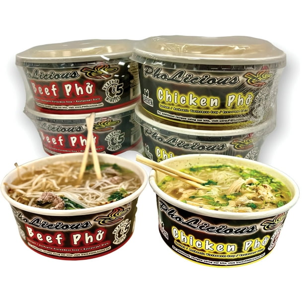 Instant Pho Beef/Chicken Combo Pack of 4 Bowls / Authentic Vietnamese