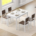 thumbnail image 5 of Costway 5 PCS Dining Table Set for 4 with Rubber Wood Legs Upholstered Seat Padded Backrest White + Brown, 5 of 9
