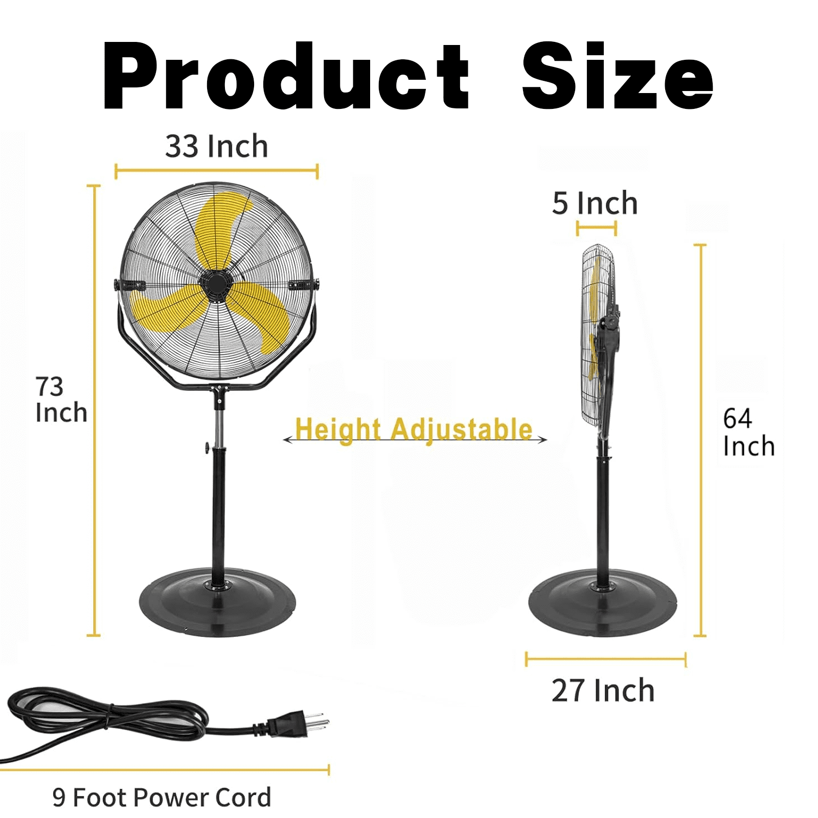 7500 CFM Industrial 30" Pedestal Fan, Powerful Heavy Duty, Commercial Fan for Warehouses, Factories, and Large Spaces, Adjustable Height, 180° Tilt Adjustment, High Velocity Air Circulation