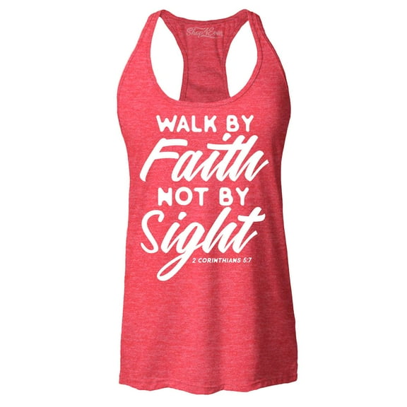 Shop4Ever Women's Walk by Faith Not by Sight 2 Corinthians 5:7 Racerback Tank Top Medium Red