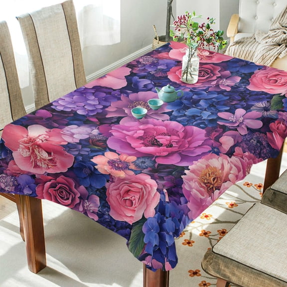 Yayeee Tablecloths 54" x 54" Rectangle Wrinkle Resistant Party Table Cover, Vibrant Art Flowers