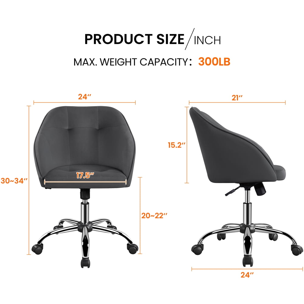 Alden Design Modern Velvet Adjustable Swivel Office Chair, Gray