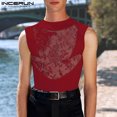 thumbnail image 4 of INCERUN Tops 2024 estilo americano sexy para hombre perspectiva flor encaje patchwork chalecos masculinos ropa de club delgada sin mangas camisetas sin mangas S-5XL, 4 of 4