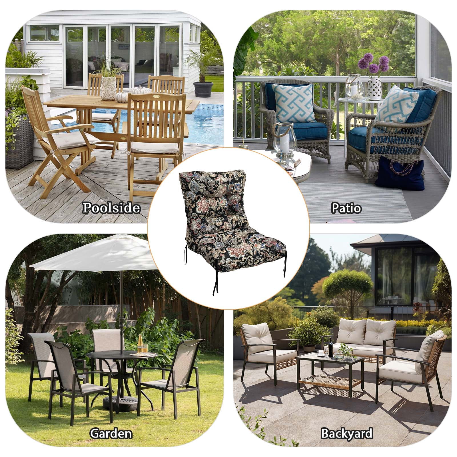 Eurhowing Waterproof Patio Rocking Chair Cushions 1-Piece, 3" Thick Outdoor Chair Cushion with Ties, Non-Slip Seat Pad for Garden Lawn Furniture, 1Pack, Black Floral