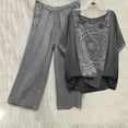 thumbnail image 1 of Ensembles d'Été pour Femmes 2023 Ensemble Imprimé Col Rond Manches Courtes Pull + Pantalon Ensemble Femmes en Solde, 1 of 6
