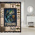 thumbnail image 2 of Manfei Retro Bass Fish Shower Curtain 72Wx78L, Rustic Lake House Bath Curtain, Navy Beige Teal, 2 of 5