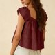 thumbnail image 2 of TaTaai Women's Casual Summer Top Square Neck Short Sleeve Flutter Sleeve Linen Fabric Solid Color Cropped Casual Blouse Gift, 2 of 6