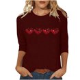 thumbnail image 1 of Plebaso Chemises à Manches 3/4 pour Femmes, Hauts Amples avec Cœur Mignon, Blouses Décontractées à Col Rond Imprimées, 1 of 4